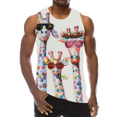 Мъжки графични 3D горнища без ръкави с животни Празнични тениски Потници с жирафи Фитнес за момчета Улично облекло Нова жилетка