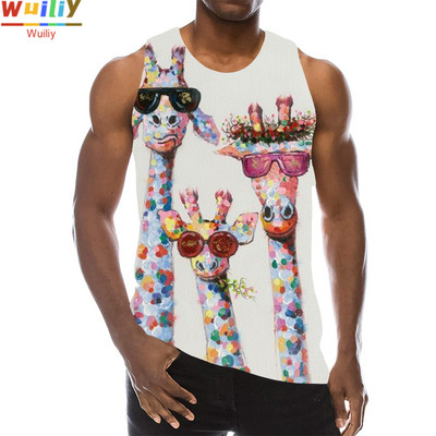 Férfi Állatok Grafikus ujjatlan 3D felső ünnepi pólók Zsiráf felsők Fiúk edzőtermi utcai ruházat újdonságos mellény