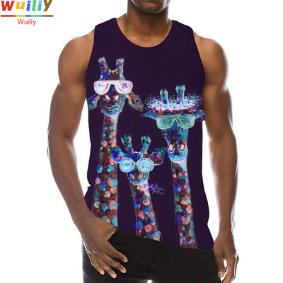 Férfi Állatok Grafikus ujjatlan 3D felső ünnepi pólók Zsiráf felsők Fiúk edzőtermi utcai ruházat újdonságos mellény