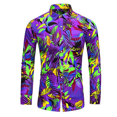 Ανδρικό μακρυμάνικο πουκάμισο με κλασικό σχέδιο με κουμπιά καθημερινά, εκθαμβωτικό, πολύχρωμο πουκάμισο με στάμπα, Slim Fit, Commuter πουκάμισο XS-8XL