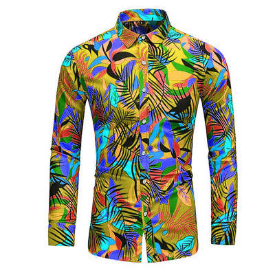 Ανδρικό μακρυμάνικο πουκάμισο με κλασικό σχέδιο με κουμπιά καθημερινά, εκθαμβωτικό, πολύχρωμο πουκάμισο με στάμπα, Slim Fit, Commuter πουκάμισο XS-8XL