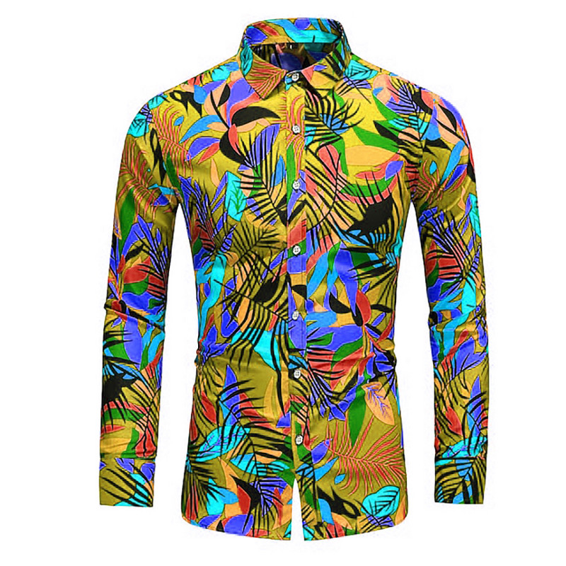 Ανδρικό μακρυμάνικο πουκάμισο με κλασικό σχέδιο με κουμπιά καθημερινά, εκθαμβωτικό, πολύχρωμο πουκάμισο με στάμπα, Slim Fit, Commuter πουκάμισο XS-8XL