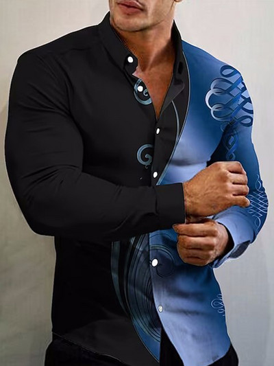 Social Fashion Πουκάμισα για Άνδρες Casual ριγέ τύπωμα Μεγάλο μακρυμάνικο κουμπί Top Ανδρικά ρούχα γραφείου camisas y blusas Luxury