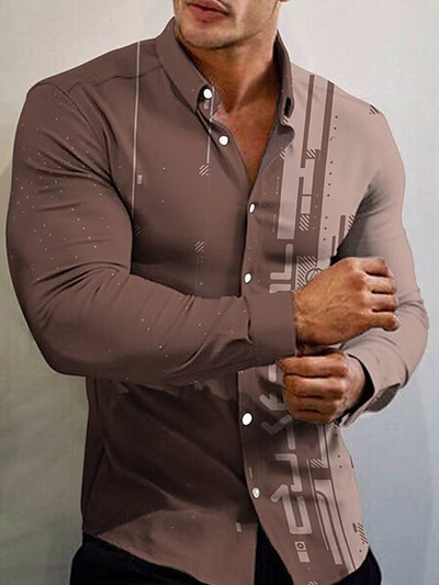 Social Fashion Πουκάμισα για Άνδρες Casual ριγέ τύπωμα Μεγάλο μακρυμάνικο κουμπί Top Ανδρικά ρούχα γραφείου camisas y blusas Luxury