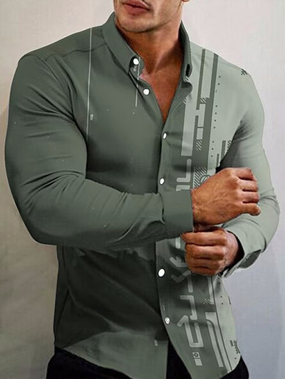 Social Fashion Πουκάμισα για Άνδρες Casual ριγέ τύπωμα Μεγάλο μακρυμάνικο κουμπί Top Ανδρικά ρούχα γραφείου camisas y blusas Luxury