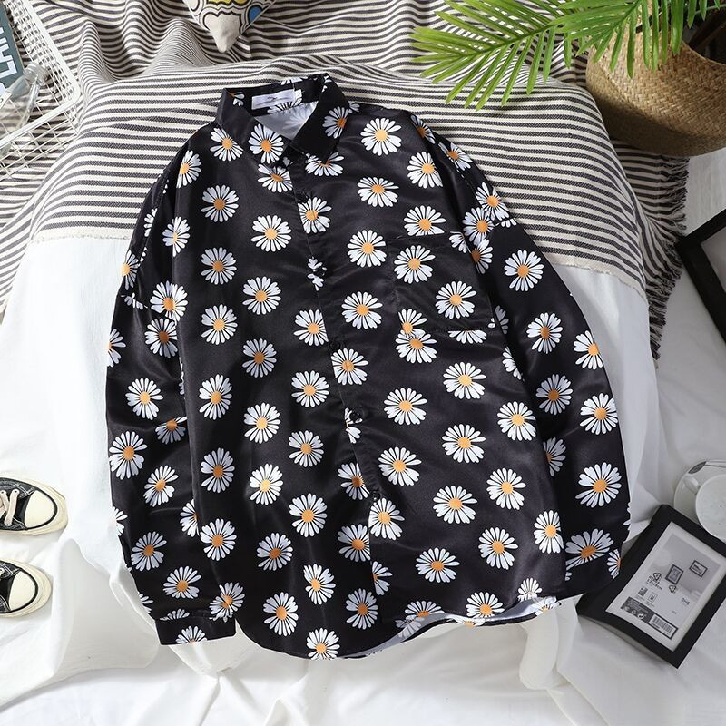 Temperaments Skaists ar garām piedurknēm nolaižamām piedurknēm Apkakles Pavasaris Vasaras Pogas Apdruka Brīvi Modes Vīriešu Ikdienas Krekli Vīriešu Apģērbs