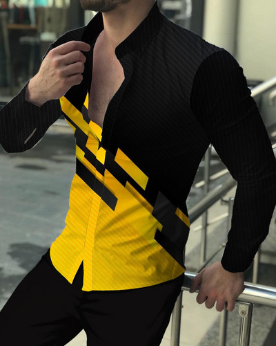 Ανδρική ζακέτα πολυτελείας μόδας υψηλής ποιότητας ανδρικό ανδρικό πουκάμισο με πέτο με κουμπιά, μακρυμάνικο πουκάμισο με τύπωμα