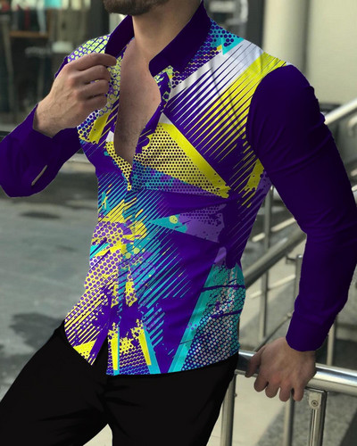 Ανδρική ζακέτα πολυτελείας μόδας υψηλής ποιότητας ανδρικό ανδρικό πουκάμισο με πέτο με κουμπιά, μακρυμάνικο πουκάμισο με τύπωμα