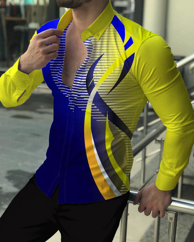 Ανδρική ζακέτα πολυτελείας μόδας υψηλής ποιότητας ανδρικό ανδρικό πουκάμισο με πέτο με κουμπιά, μακρυμάνικο πουκάμισο με τύπωμα