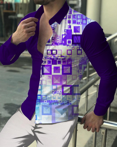 Ανδρική ζακέτα πολυτελείας μόδας υψηλής ποιότητας ανδρικό ανδρικό πουκάμισο με πέτο με κουμπιά, μακρυμάνικο πουκάμισο με τύπωμα