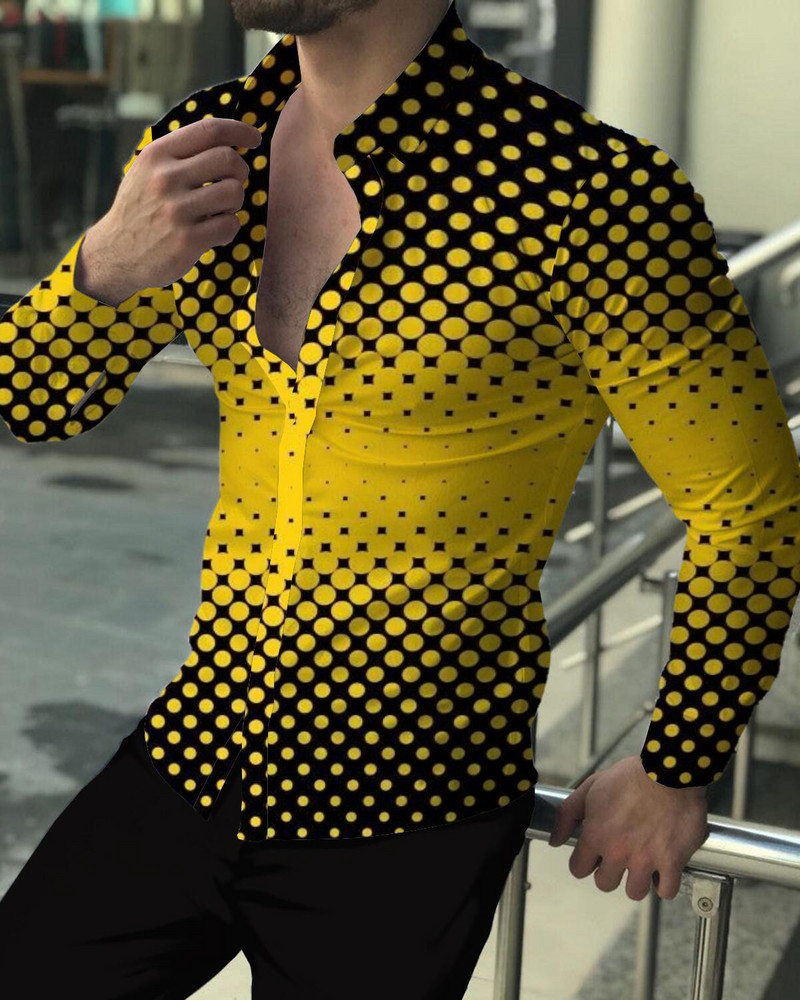 Ανδρική ζακέτα πολυτελείας μόδας υψηλής ποιότητας ανδρικό ανδρικό πουκάμισο με πέτο με κουμπιά, μακρυμάνικο πουκάμισο με τύπωμα