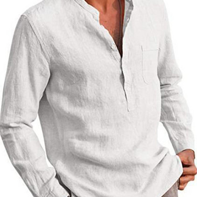 Puuvillane linane soodusmüük Meeste pikkade varrukatega särgid suvised ühevärvilised püstkrae vabaaja rannastiilis