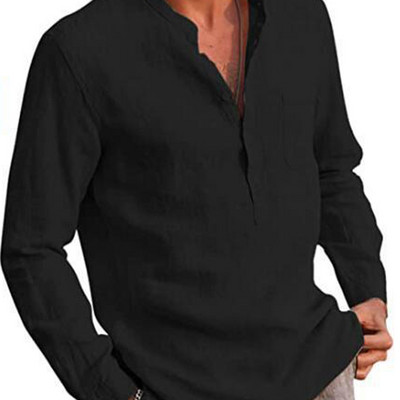 Puuvillane linane soodusmüük Meeste pikkade varrukatega särgid suvised ühevärvilised püstkrae vabaaja rannastiilis