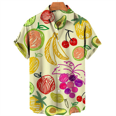 Férfi Gyümölcsmintás Eredeti Túlméretes Alkalmi Virágos Hawaii Rövid ujjú Ingek Load Stone Ruházat Elegáns Harajuku Nyár