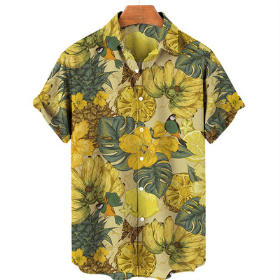 Férfi Gyümölcsmintás Eredeti Túlméretes Alkalmi Virágos Hawaii Rövid ujjú Ingek Load Stone Ruházat Elegáns Harajuku Nyár