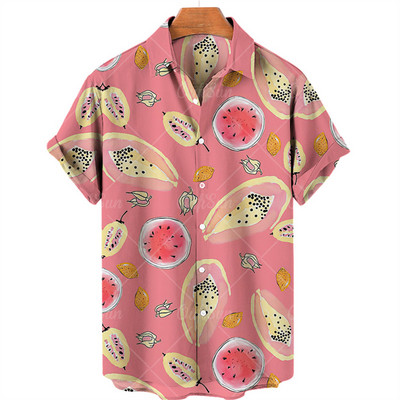 Férfi Gyümölcsmintás Eredeti Túlméretes Alkalmi Virágos Hawaii Rövid ujjú Ingek Load Stone Ruházat Elegáns Harajuku Nyár