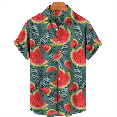 Férfi Gyümölcsmintás Eredeti Túlméretes Alkalmi Virágos Hawaii Rövid ujjú Ingek Load Stone Ruházat Elegáns Harajuku Nyár