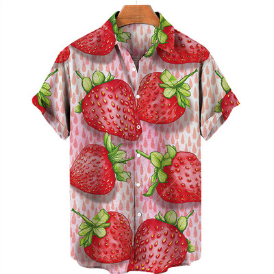 Férfi Gyümölcsmintás Eredeti Túlméretes Alkalmi Virágos Hawaii Rövid ujjú Ingek Load Stone Ruházat Elegáns Harajuku Nyár