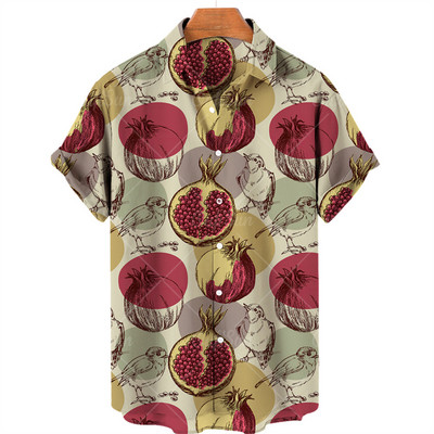 Καλοκαιρινές διακοπές στην παραλία Φρούτα ανανάς Floral Ανδρικό πουκάμισο με κοντό μανίκι Casual Χαβάης πουκάμισο με μονό κουμπί με V λαιμόκοψη