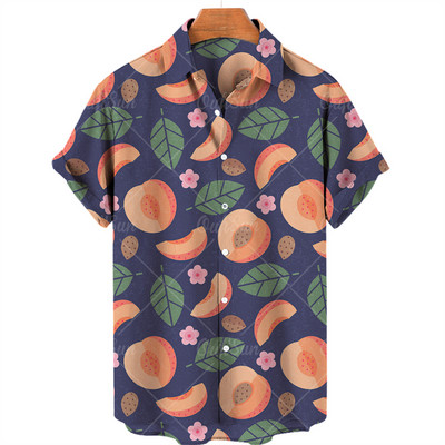 Καλοκαιρινές διακοπές στην παραλία Φρούτα ανανάς Floral Ανδρικό πουκάμισο με κοντό μανίκι Casual Χαβάης πουκάμισο με μονό κουμπί με V λαιμόκοψη