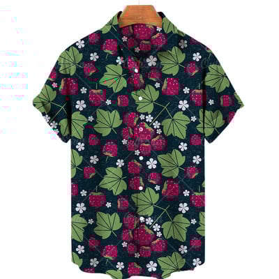 Καλοκαιρινές διακοπές στην παραλία Φρούτα ανανάς Floral Ανδρικό πουκάμισο με κοντό μανίκι Casual Χαβάης πουκάμισο με μονό κουμπί με V λαιμόκοψη