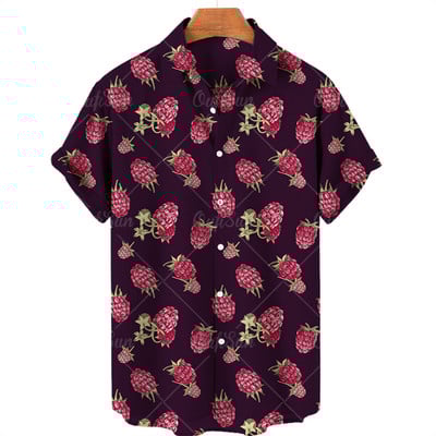 Καλοκαιρινές διακοπές στην παραλία Φρούτα ανανάς Floral Ανδρικό πουκάμισο με κοντό μανίκι Casual Χαβάης πουκάμισο με μονό κουμπί με V λαιμόκοψη