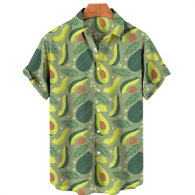 Καλοκαιρινές διακοπές στην παραλία Φρούτα ανανάς Floral Ανδρικό πουκάμισο με κοντό μανίκι Casual Χαβάης πουκάμισο με μονό κουμπί με V λαιμόκοψη