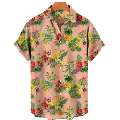 Καλοκαιρινές διακοπές στην παραλία Φρούτα ανανάς Floral Ανδρικό πουκάμισο με κοντό μανίκι Casual Χαβάης πουκάμισο με μονό κουμπί με V λαιμόκοψη