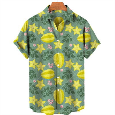 Καλοκαιρινές διακοπές στην παραλία Φρούτα ανανάς Floral Ανδρικό πουκάμισο με κοντό μανίκι Casual Χαβάης πουκάμισο με μονό κουμπί με V λαιμόκοψη