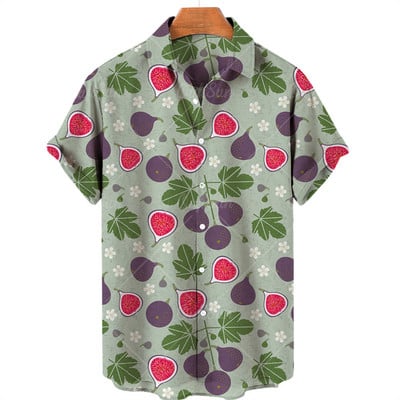 Καλοκαιρινές διακοπές στην παραλία Φρούτα ανανάς Floral Ανδρικό πουκάμισο με κοντό μανίκι Casual Χαβάης πουκάμισο με μονό κουμπί με V λαιμόκοψη