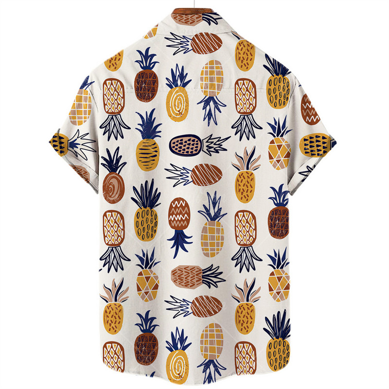 Καλοκαιρινές διακοπές στην παραλία Φρούτα ανανάς Floral Ανδρικό πουκάμισο με κοντό μανίκι Casual Χαβάης πουκάμισο με μονό κουμπί με V λαιμόκοψη