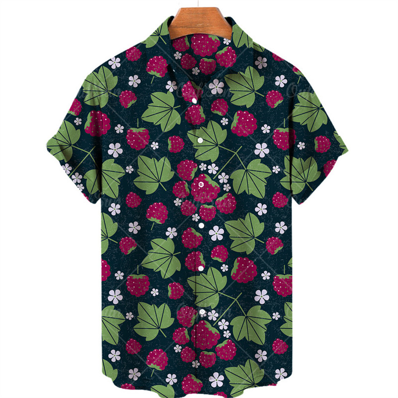 Καλοκαιρινές διακοπές στην παραλία Φρούτα ανανάς Floral Ανδρικό πουκάμισο με κοντό μανίκι Casual Χαβάης πουκάμισο με μονό κουμπί με V λαιμόκοψη