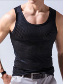 Férfi hálós mellény Ice Silk Gyorsan száradó testépítés Fitness Izom ujjatlan keskeny vállmellény Fitness alkalmi sport