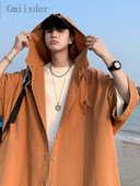 Gmiixder krekli ar kapuci ar īsām piedurknēm vīriešiem sievietēm Japāna Summer Trend Cityboy Solid Blūze Unisex Cargo Button Up krekls jaka