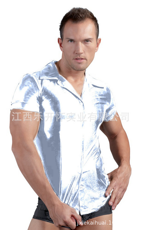 iEFiEL Mens Moto Fashion Clubwear Πατέντα Δερμάτινο κοντομάνικο πουκάμισο κάτω μπλουζάκι για ανδρικά κοστούμια νυχτερινά μπλουζάκια για πάρτι Streetwear