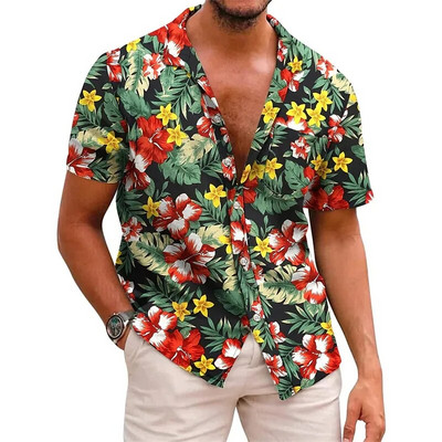 Cămașă cu mânecă scurtă Medusa hawaiană pentru bărbați, vară, nou 3D5XL, imprimeu arbore de nucă de cocos, cu rever, top casual Camisa masculină