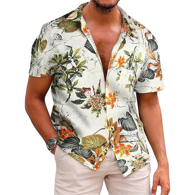 Cămașă cu mânecă scurtă Medusa hawaiană pentru bărbați, vară, nou 3D5XL, imprimeu arbore de nucă de cocos, cu rever, top casual Camisa masculină