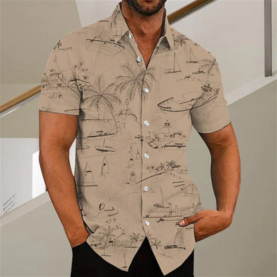 Cămașă cu mânecă scurtă Medusa hawaiană pentru bărbați, vară, nou 3D5XL, imprimeu arbore de nucă de cocos, cu rever, top casual Camisa masculină