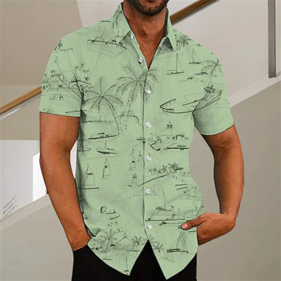 Cămașă cu mânecă scurtă Medusa hawaiană pentru bărbați, vară, nou 3D5XL, imprimeu arbore de nucă de cocos, cu rever, top casual Camisa masculină