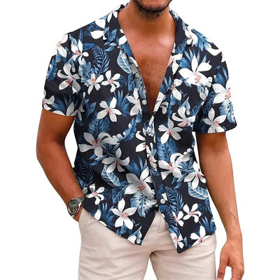 Cămașă cu mânecă scurtă Medusa hawaiană pentru bărbați, vară, nou 3D5XL, imprimeu arbore de nucă de cocos, cu rever, top casual Camisa masculină