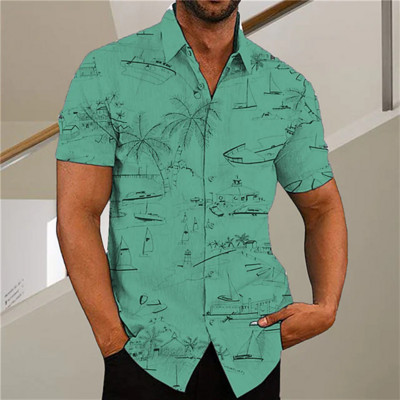 Cămașă cu mânecă scurtă Medusa hawaiană pentru bărbați, vară, nou 3D5XL, imprimeu arbore de nucă de cocos, cu rever, top casual Camisa masculină