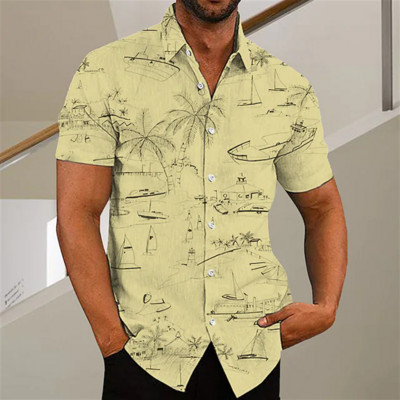 Cămașă cu mânecă scurtă Medusa hawaiană pentru bărbați, vară, nou 3D5XL, imprimeu arbore de nucă de cocos, cu rever, top casual Camisa masculină