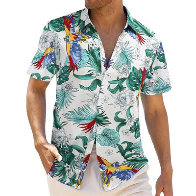 Cămașă cu mânecă scurtă Medusa hawaiană pentru bărbați, vară, nou 3D5XL, imprimeu arbore de nucă de cocos, cu rever, top casual Camisa masculină
