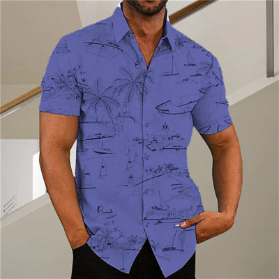 Cămașă cu mânecă scurtă Medusa hawaiană pentru bărbați, vară, nou 3D5XL, imprimeu arbore de nucă de cocos, cu rever, top casual Camisa masculină