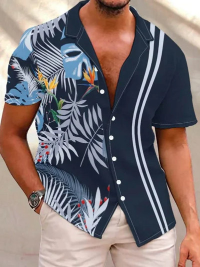 Cămașă cu mânecă scurtă Medusa hawaiană pentru bărbați, vară, nou 3D5XL, imprimeu arbore de nucă de cocos, cu rever, top casual Camisa masculină