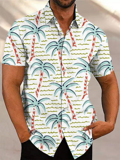 Cămașă cu mânecă scurtă Medusa hawaiană pentru bărbați, vară, nou 3D5XL, imprimeu arbore de nucă de cocos, cu rever, top casual Camisa masculină