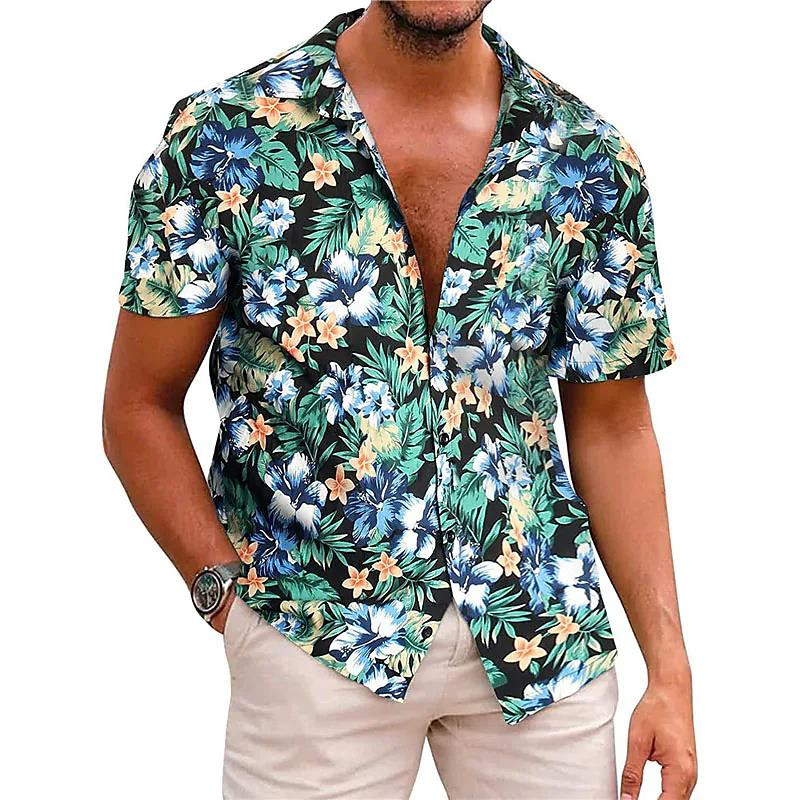 Cămașă cu mânecă scurtă Medusa hawaiană pentru bărbați, vară, nou 3D5XL, imprimeu arbore de nucă de cocos, cu rever, top casual Camisa masculină