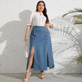 Jean cu talie înaltă despicat estetic vară lungă, chic și elegantă, fustă de femeie, ținute marimi mari, îmbrăcăminte linie A, modă 2022 bumbac