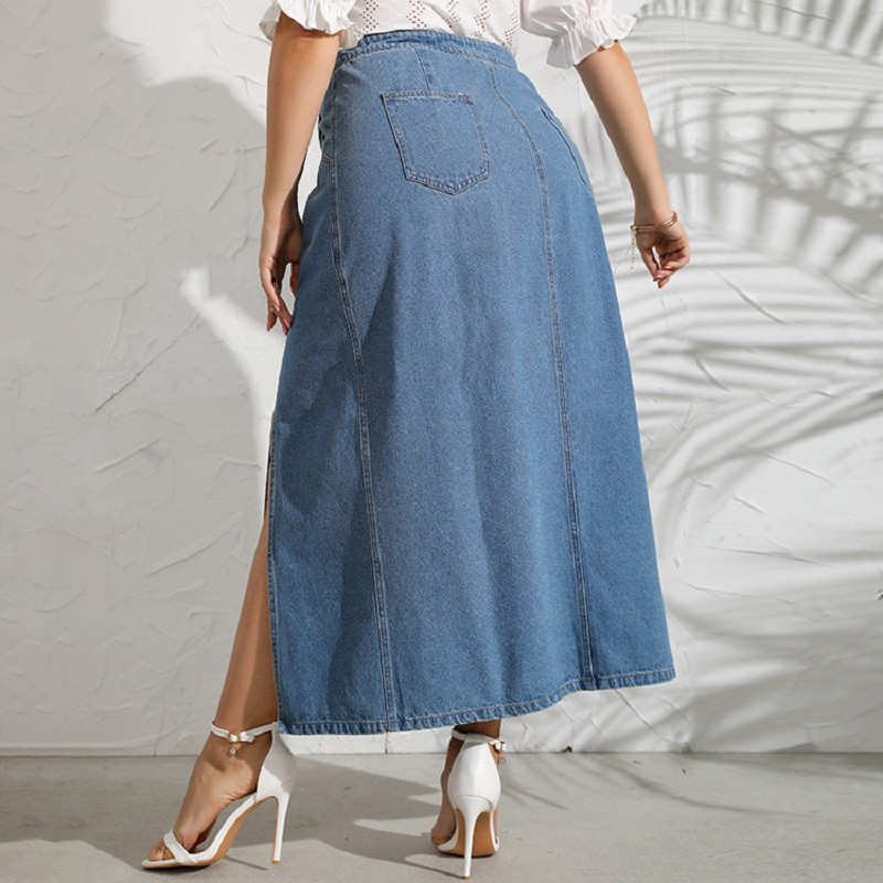 Jean cu talie înaltă despicat estetic vară lungă, chic și elegantă, fustă de femeie, ținute marimi mari, îmbrăcăminte linie A, modă 2022 bumbac