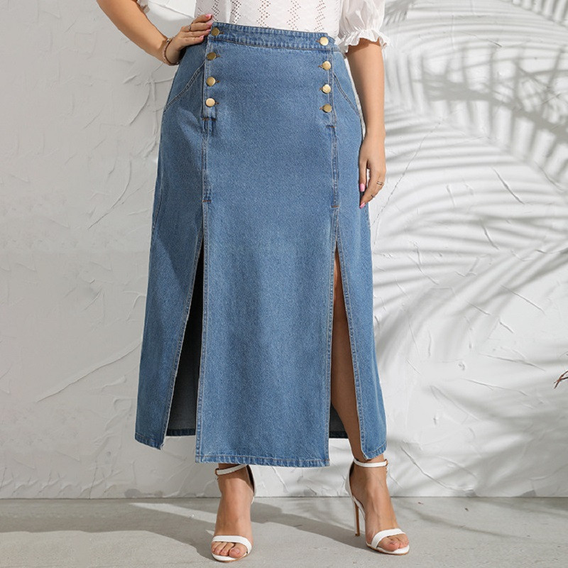 Jean cu talie înaltă despicat estetic vară lungă, chic și elegantă, fustă de femeie, ținute marimi mari, îmbrăcăminte linie A, modă 2022 bumbac
